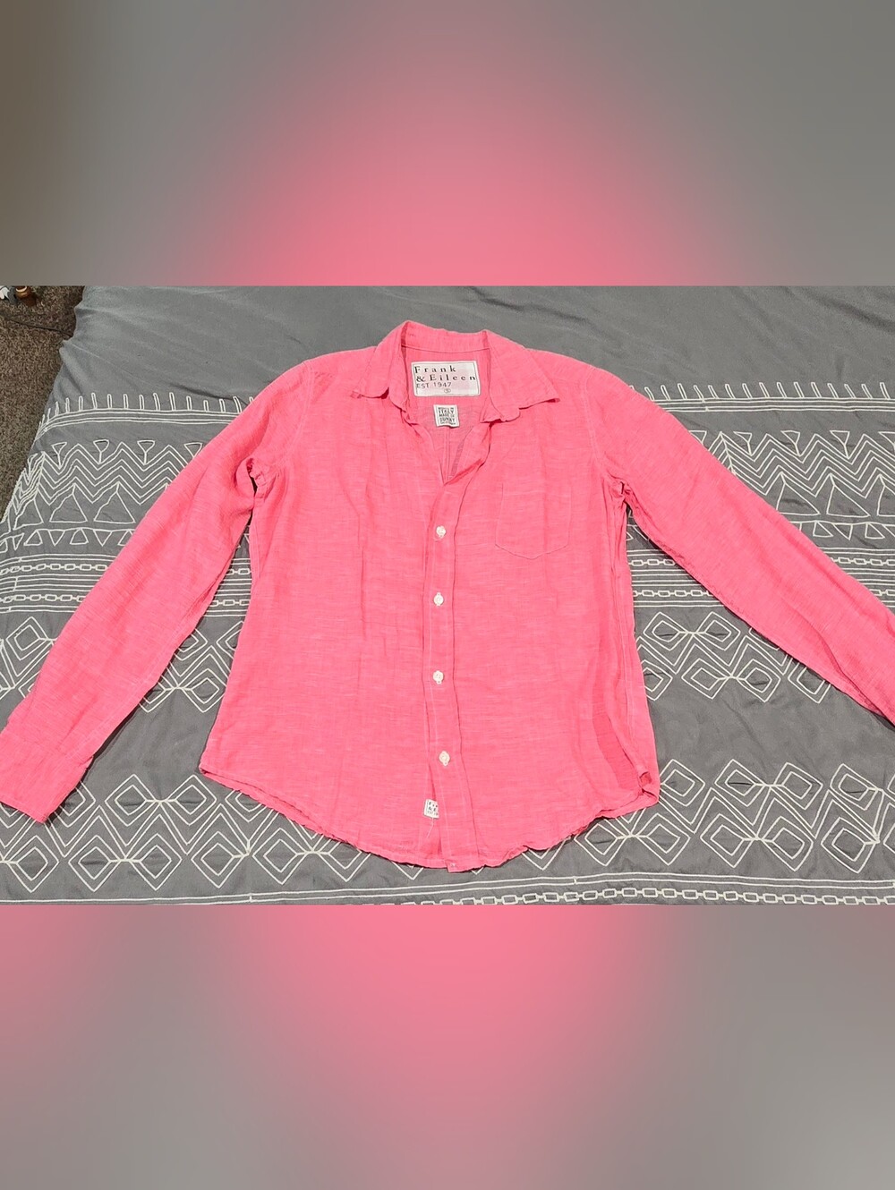 Frank & Eileen Womens Barry Pink Linen Button Down Shirt Size Small